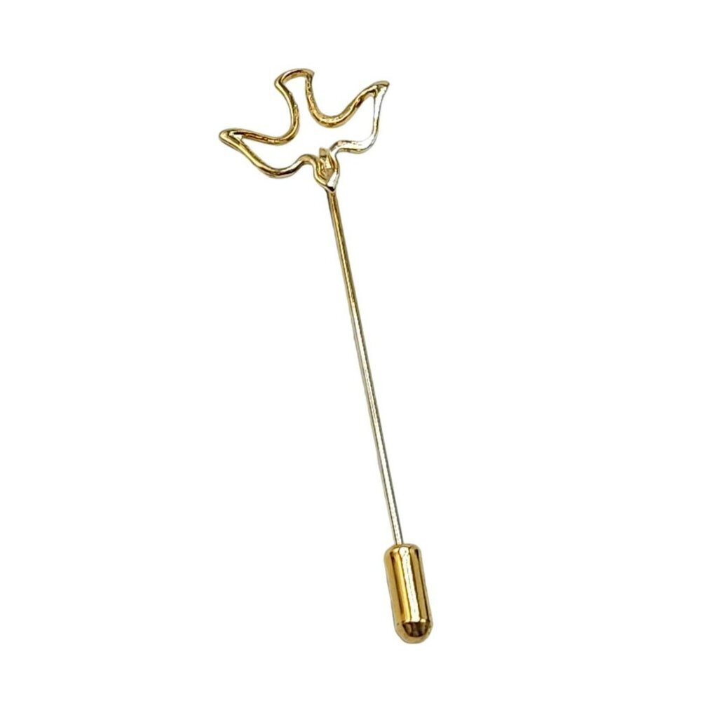 Gold Tone Peace Dove Flying Bird Stick Pin Christian Religious Holy Spirit